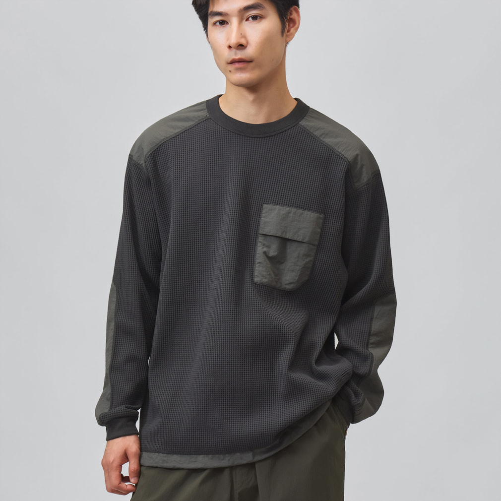 ティゴラ メンズ 長袖 Tシャツ ワッフルポケットロングTシャツ TR