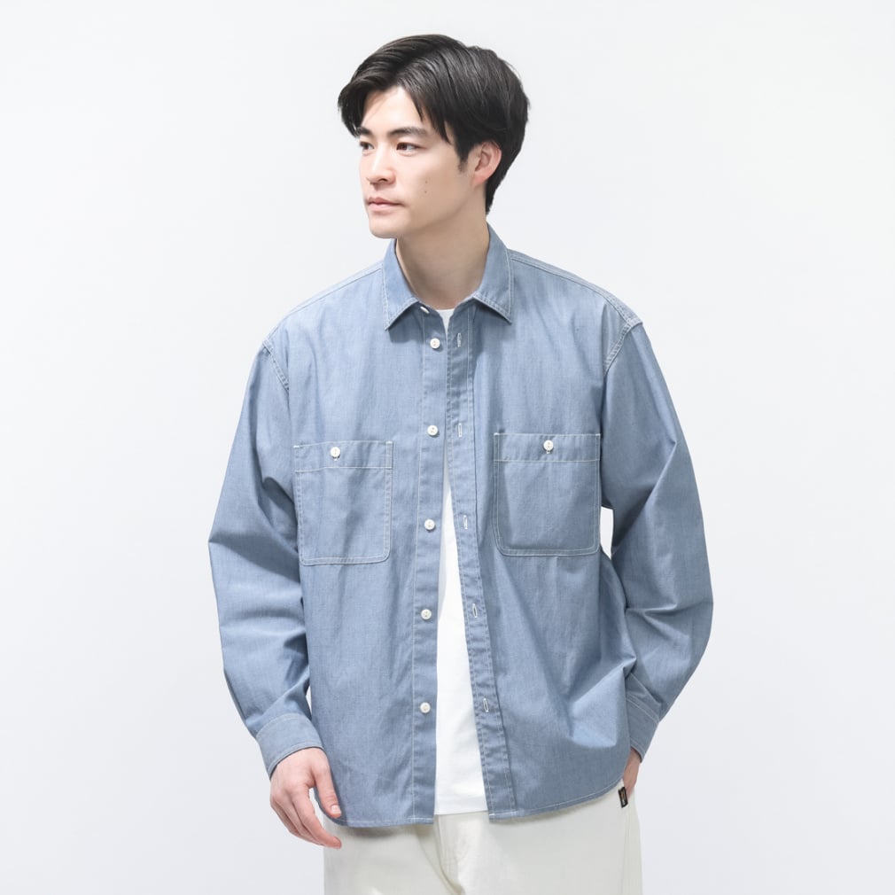 ドライシャンブレーシャツ(ブルー-S)