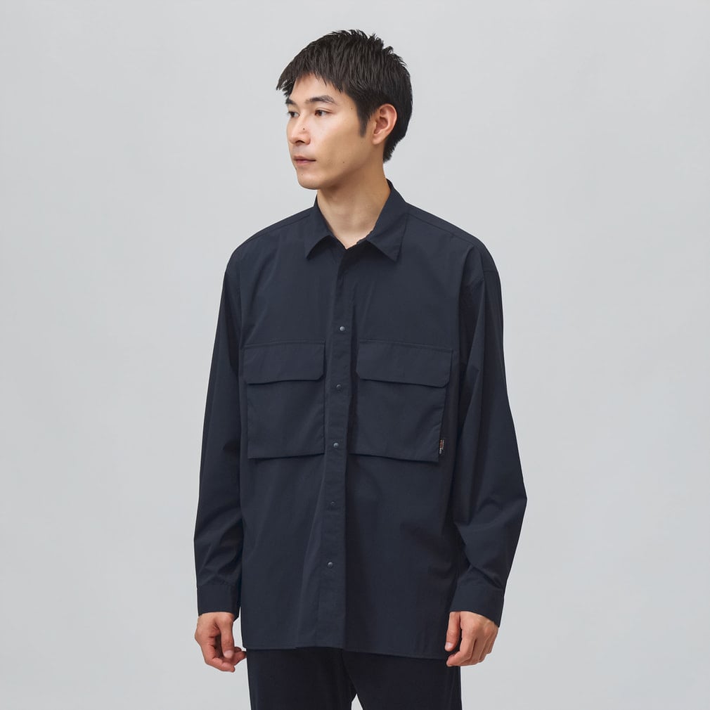 撥水長袖フラップポケットシャツ CORDURA(R)使用(ネイビー-S)