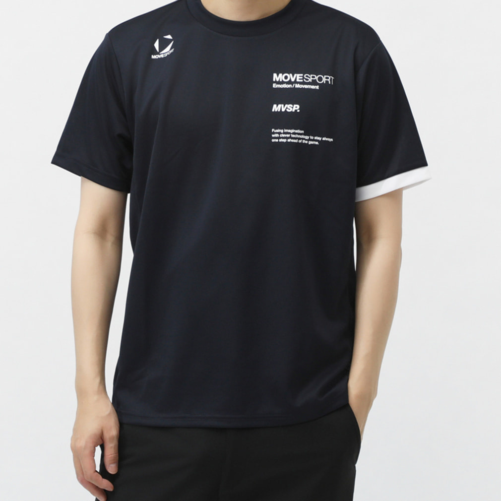 半袖シャツ 片袖切替(ネイビー-M)