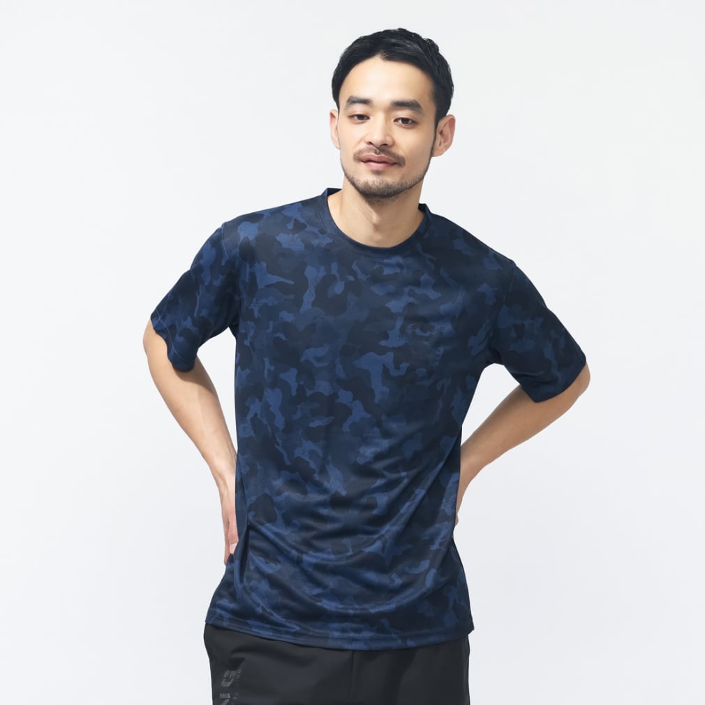 ドライメッシュTシャツ カモ総柄(ダークブルー-S)