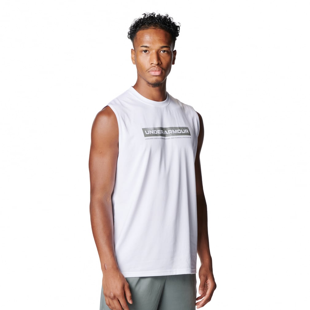 UAテック ワードマーク スリーブレス シャツ(ホワイト-S)