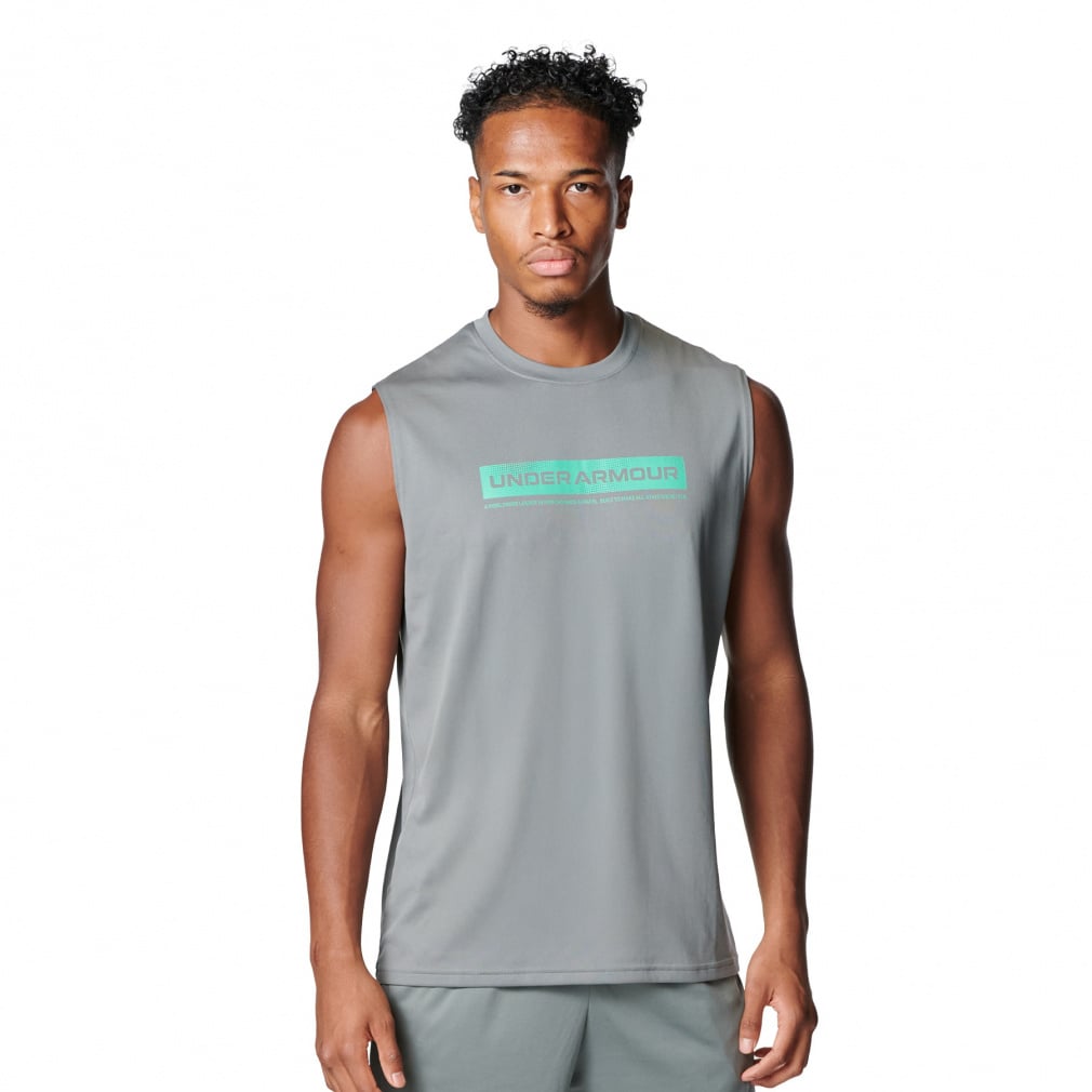 UAテック ワードマーク スリーブレス シャツ(チャコールグレー-S)