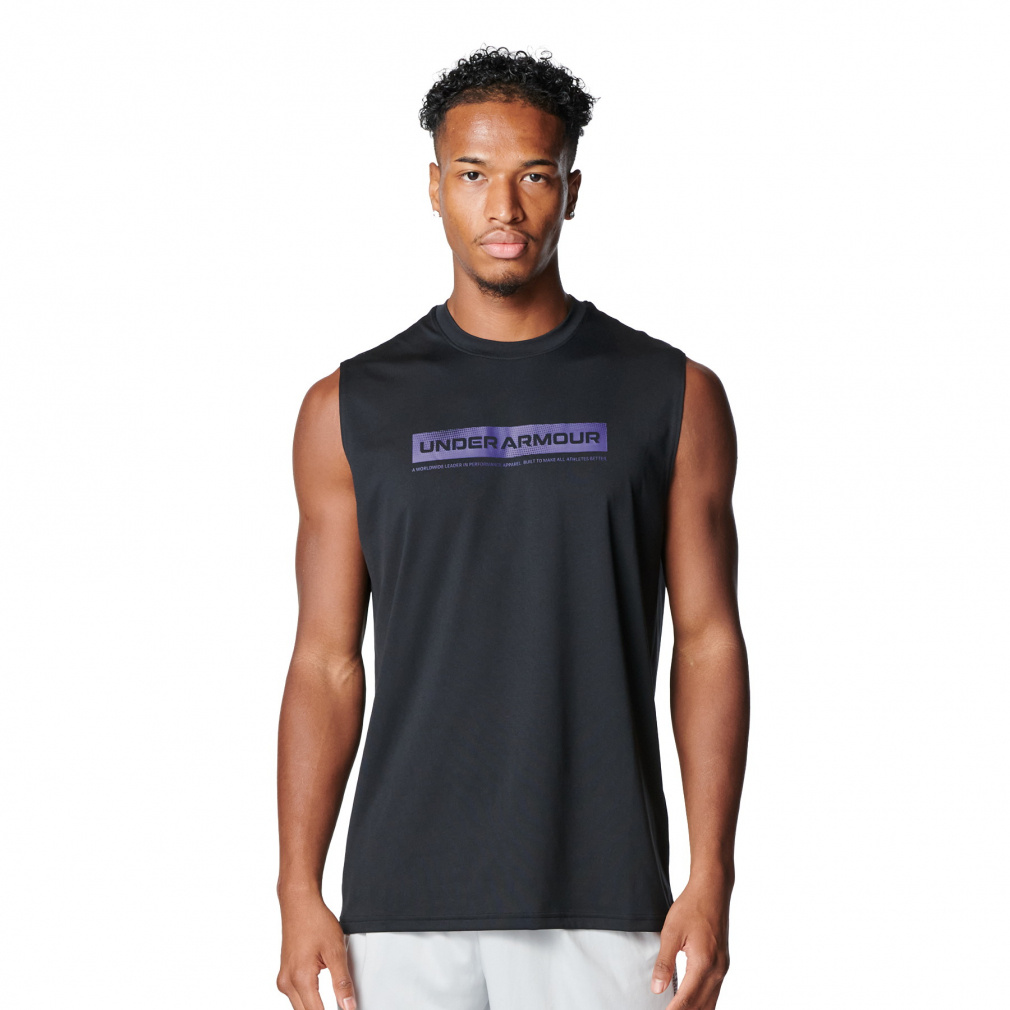 UAテック ワードマーク スリーブレス シャツ(ブラック-S)