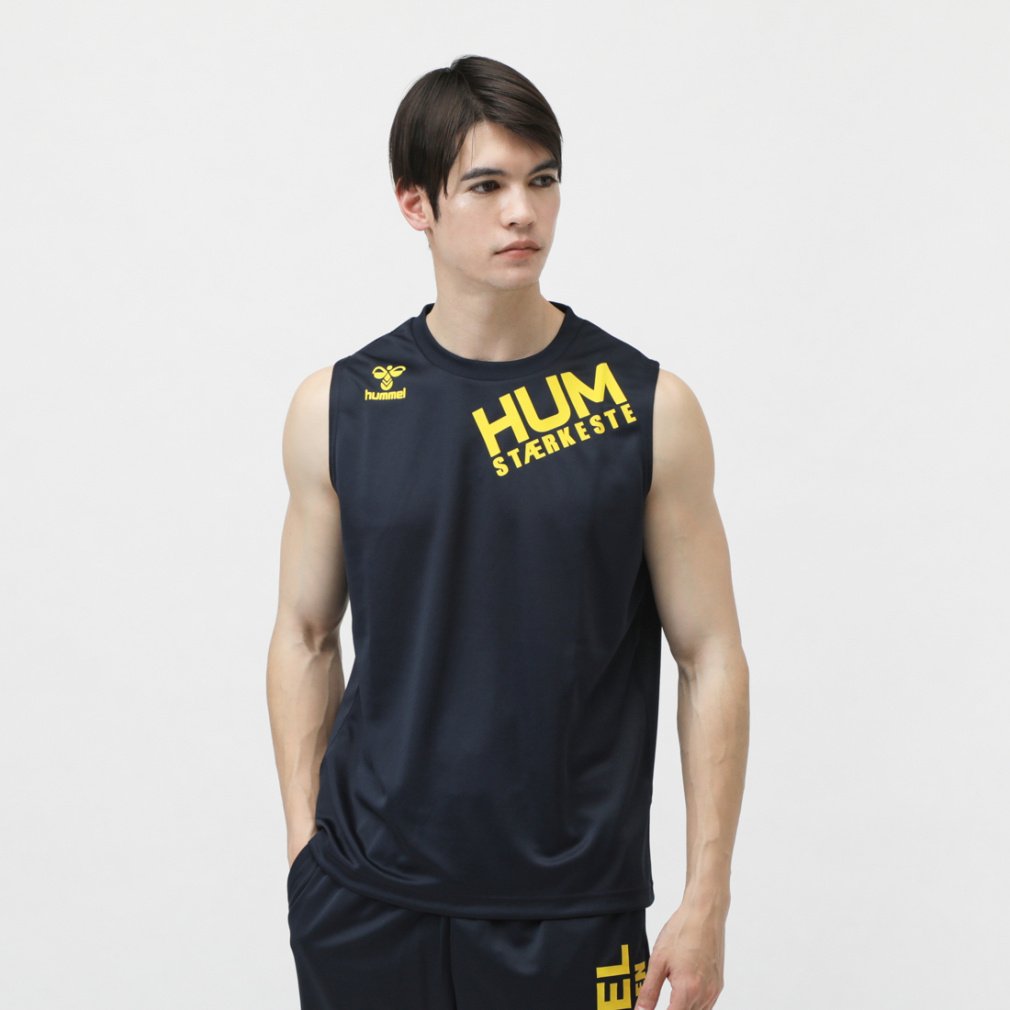 ノースリーブシャツ(ネイビー×イエロー-M　メンズ)