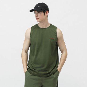 ドライメッシュノースリーブTシャツ(カーキ-M　メンズ)