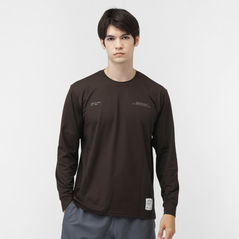 UAモチベート グラフィック ロングスリーブ Tシャツ(ダークブラウン-S)