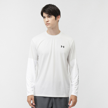 UAテック ロゴ グラフィック ロングスリーブ Tシャツ(ホワイト-M)