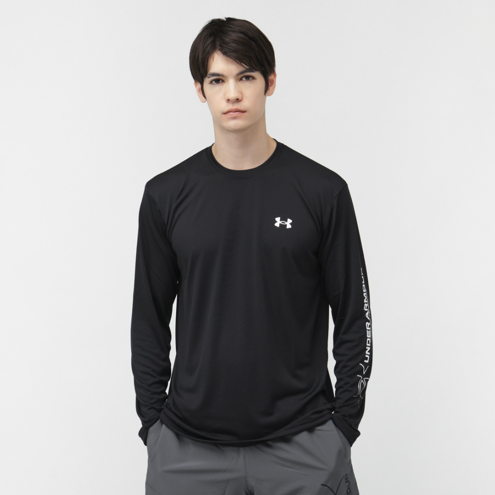 UAテック ロゴ グラフィック ロングスリーブ Tシャツ(ブラック-S)
