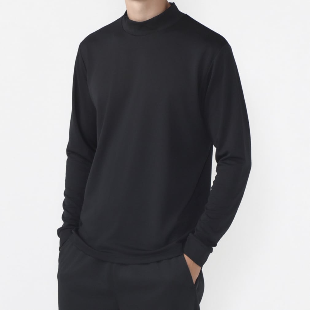 iHEAT モックネックロングTシャツ(ブラック-S)