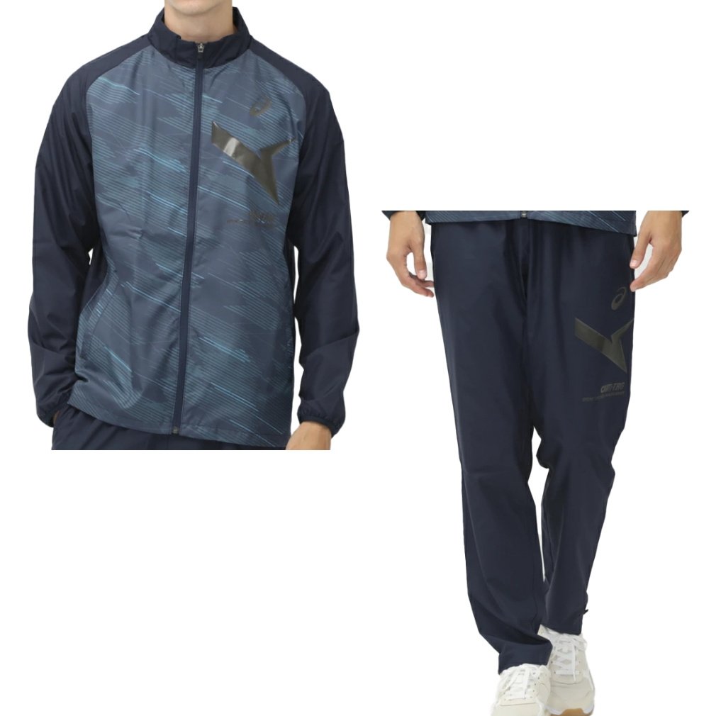 【used美品】アシックス ウィンドブレーカー　Sサイズ　上下セット　濃紺色 ASICS（アシックス） ウインドブレーカー 上下 メンズ セットアップ