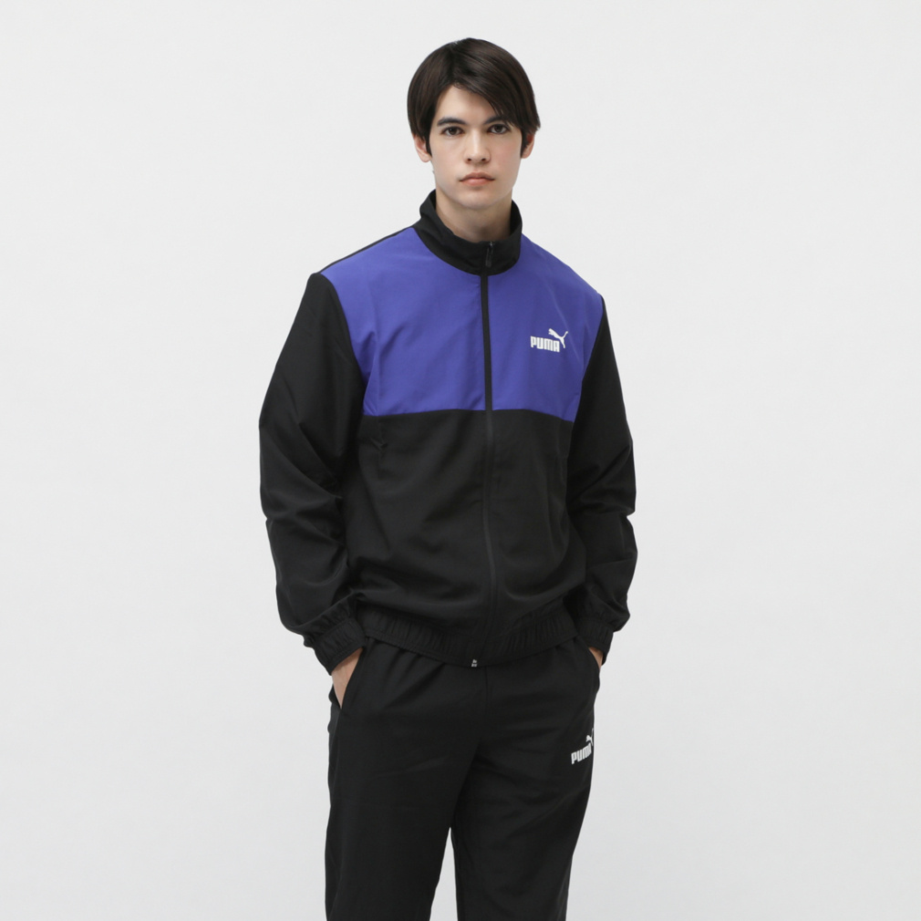 PUMA ウィンドブレーカー 上下セット ブラック/ブルー ウインドブレーカー 上下セット ウーブン カラーブロック スーツ