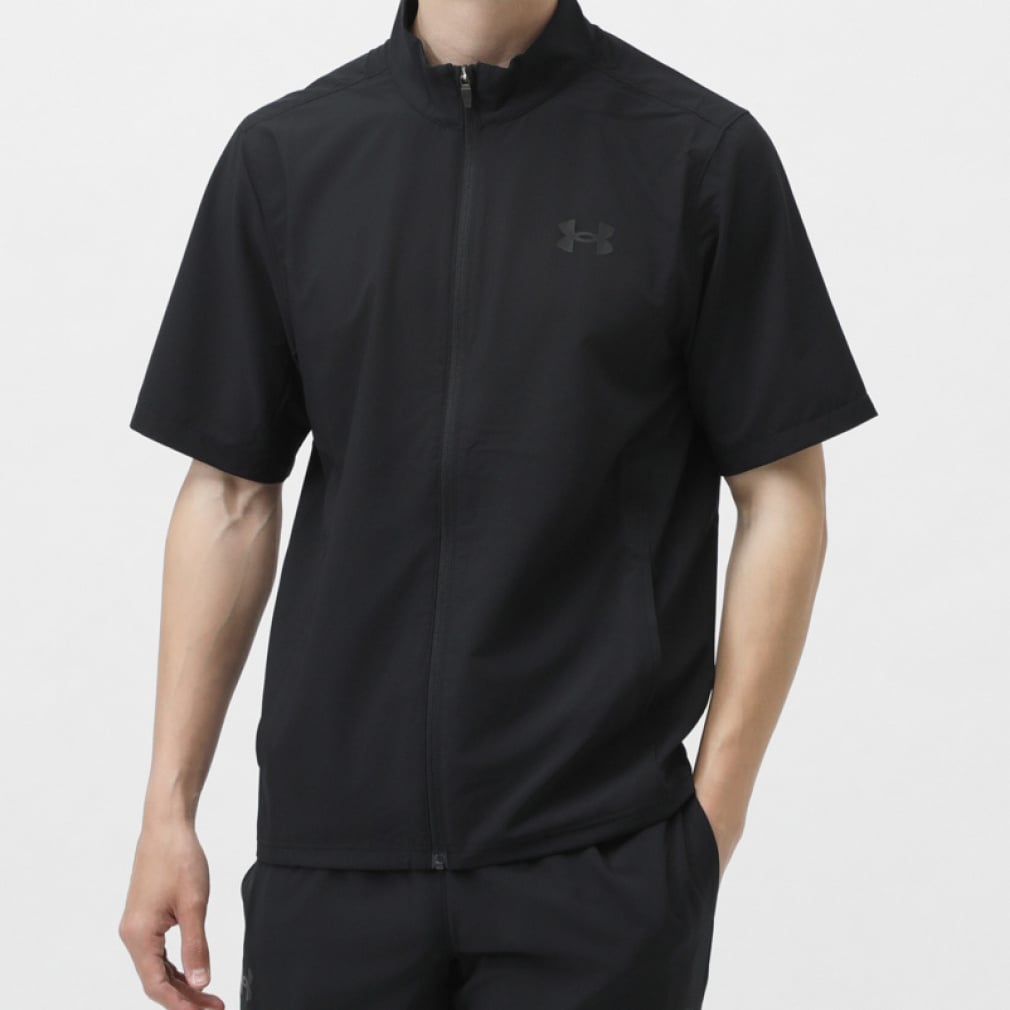 UAフレッシュウーブン フルジップ ショートスリーブ ジャケット(ブラック-S)