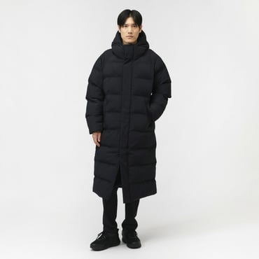 アルミ蓄熱パデッドフードロングコート THERMOLITE(R)使用(ブラック-S)