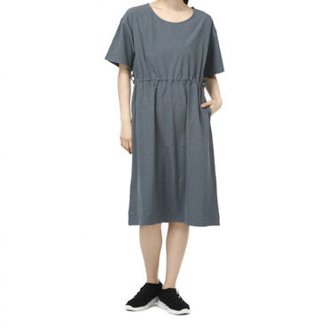 冷感ストレッチウエストギャザーワンピース(チャコールグレー-S)
