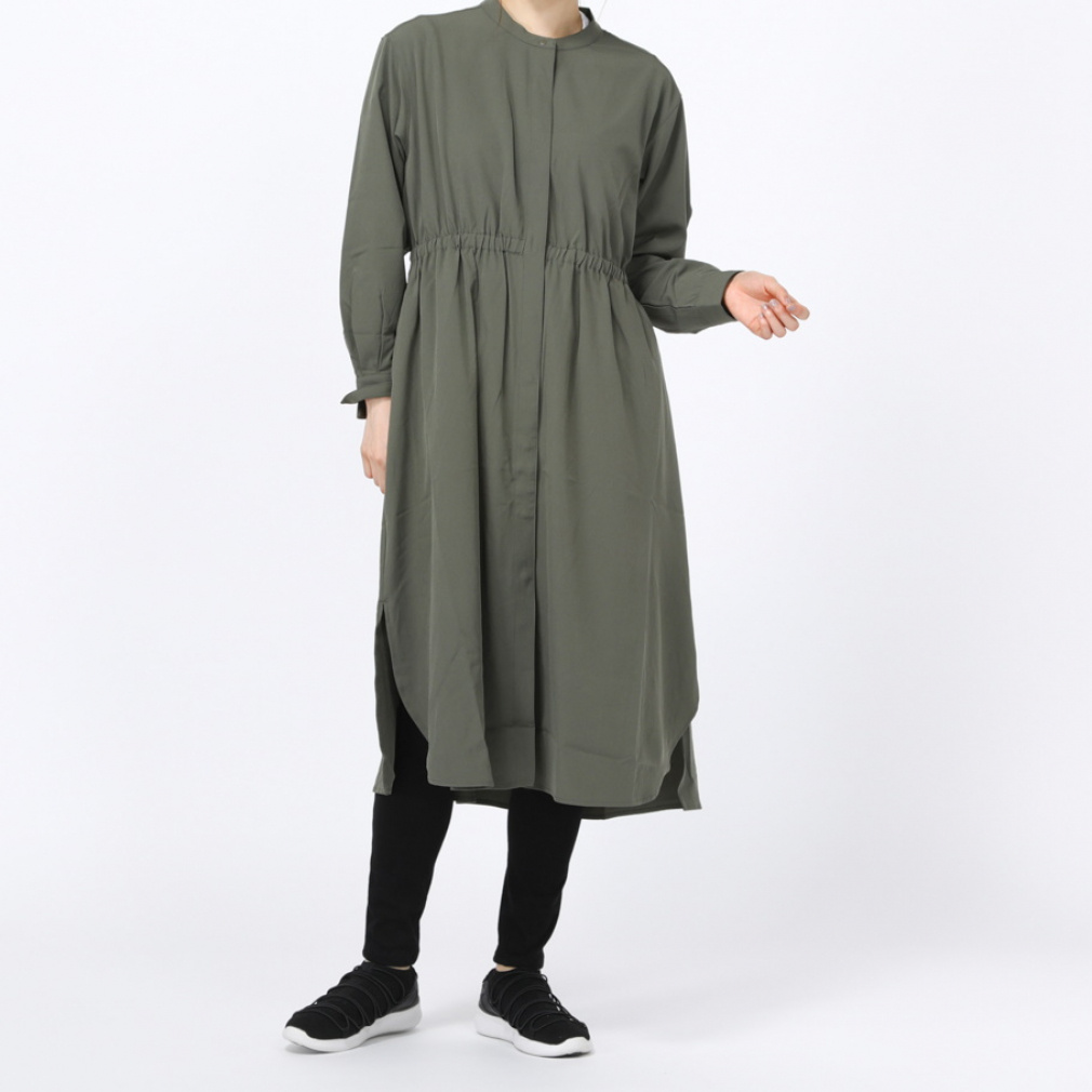 SMART ストレッチシャツワンピース(スモークグリーン-S)