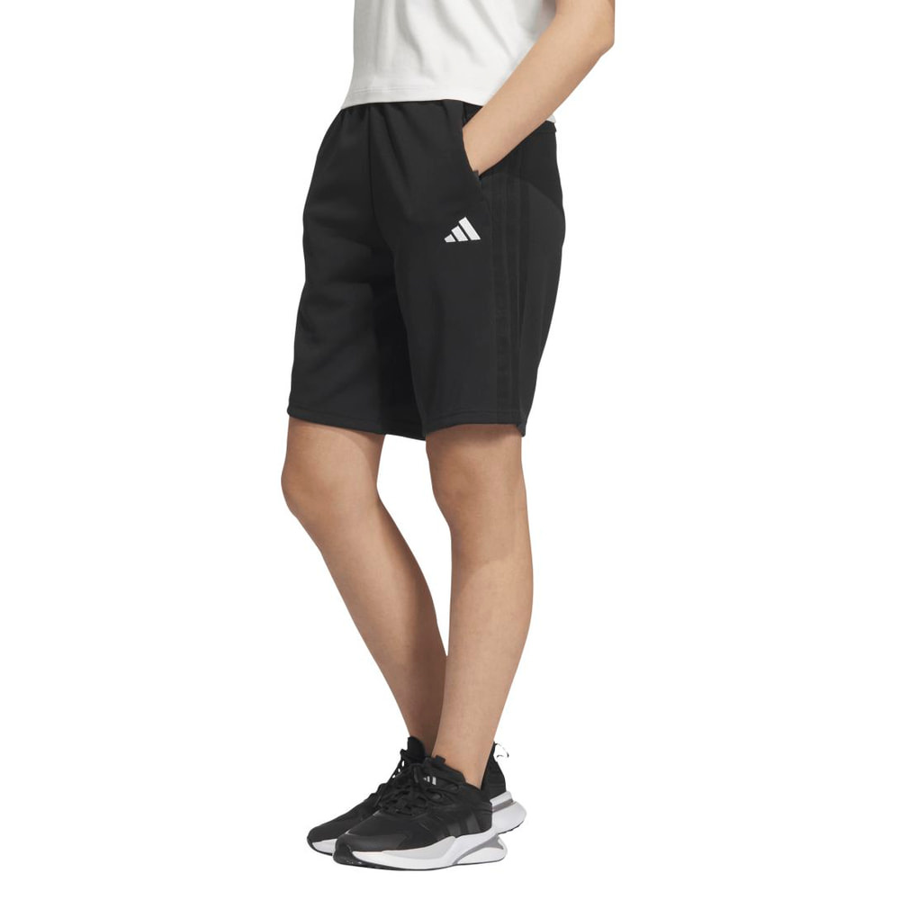 スリーストライプス レギュラーフィット ダブルニットショーツ(ブラック×ブラック-S)