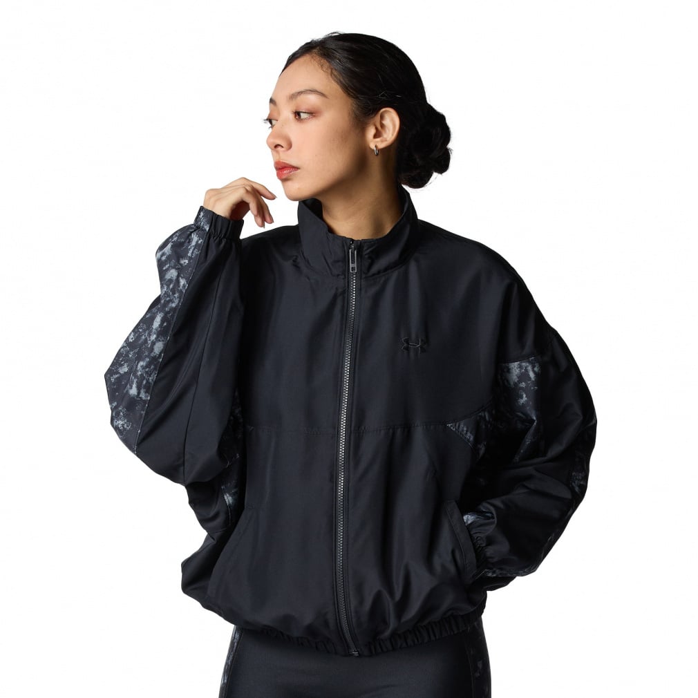 UAメッシュ ライナー ウーブン プリント フルジップ ジャケット(ブラック-S)