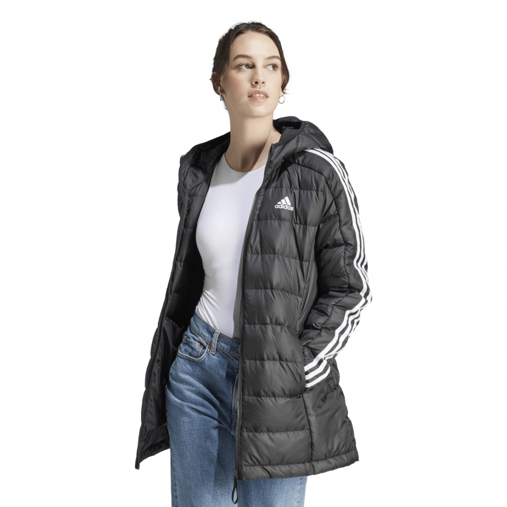 adidas　エッセンシャルズ スリーストライプス ライトダウンジャケット エッセンシャルズ スリーストライプス ライトダウン フード付き