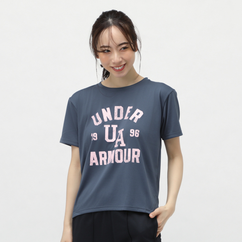 UAテック ボックス グラフィック Tシャツ(ダークグレー-S　レディス)