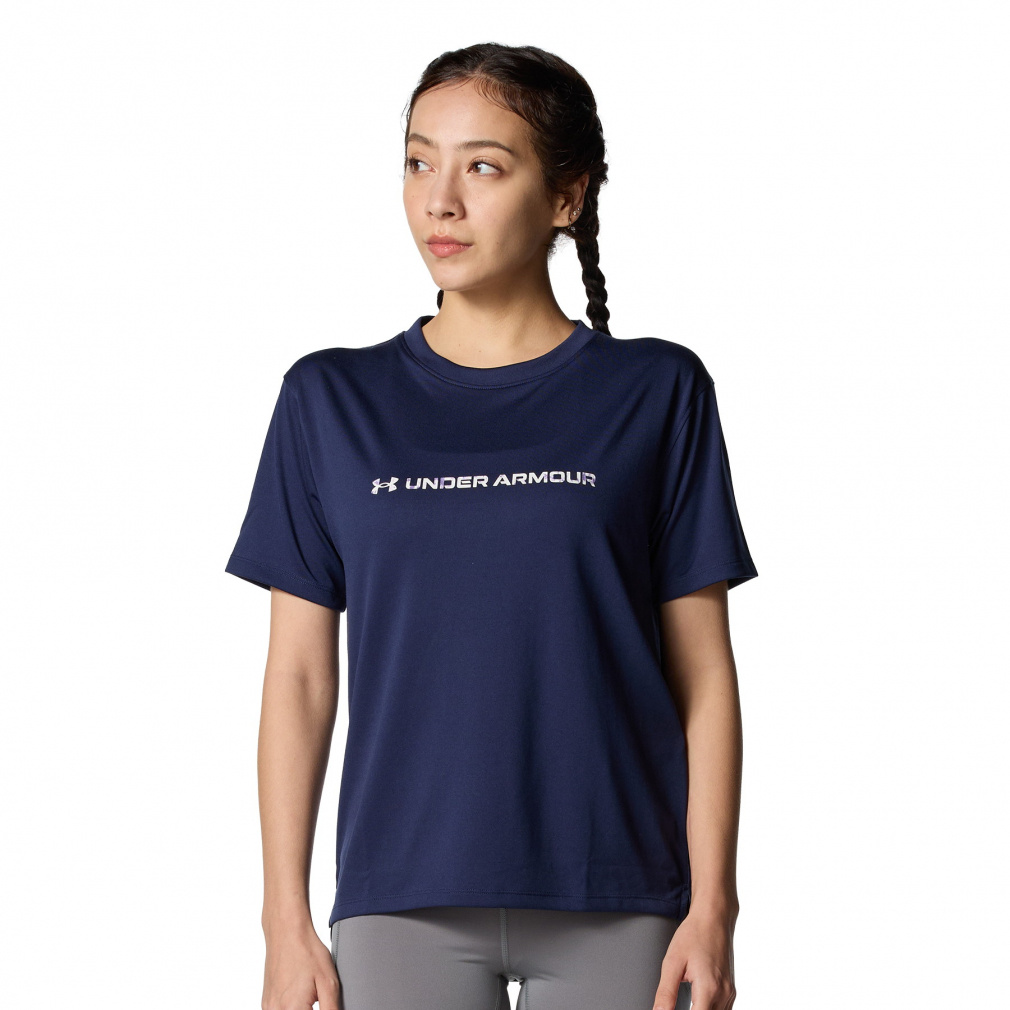 UAテック ワードマーク プリント Tシャツ(ネイビー-S)