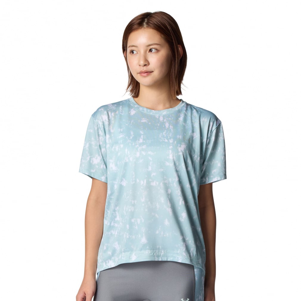 UAテック ボックス オールオーバー プリント Tシャツ(エメラルドグリン-S)