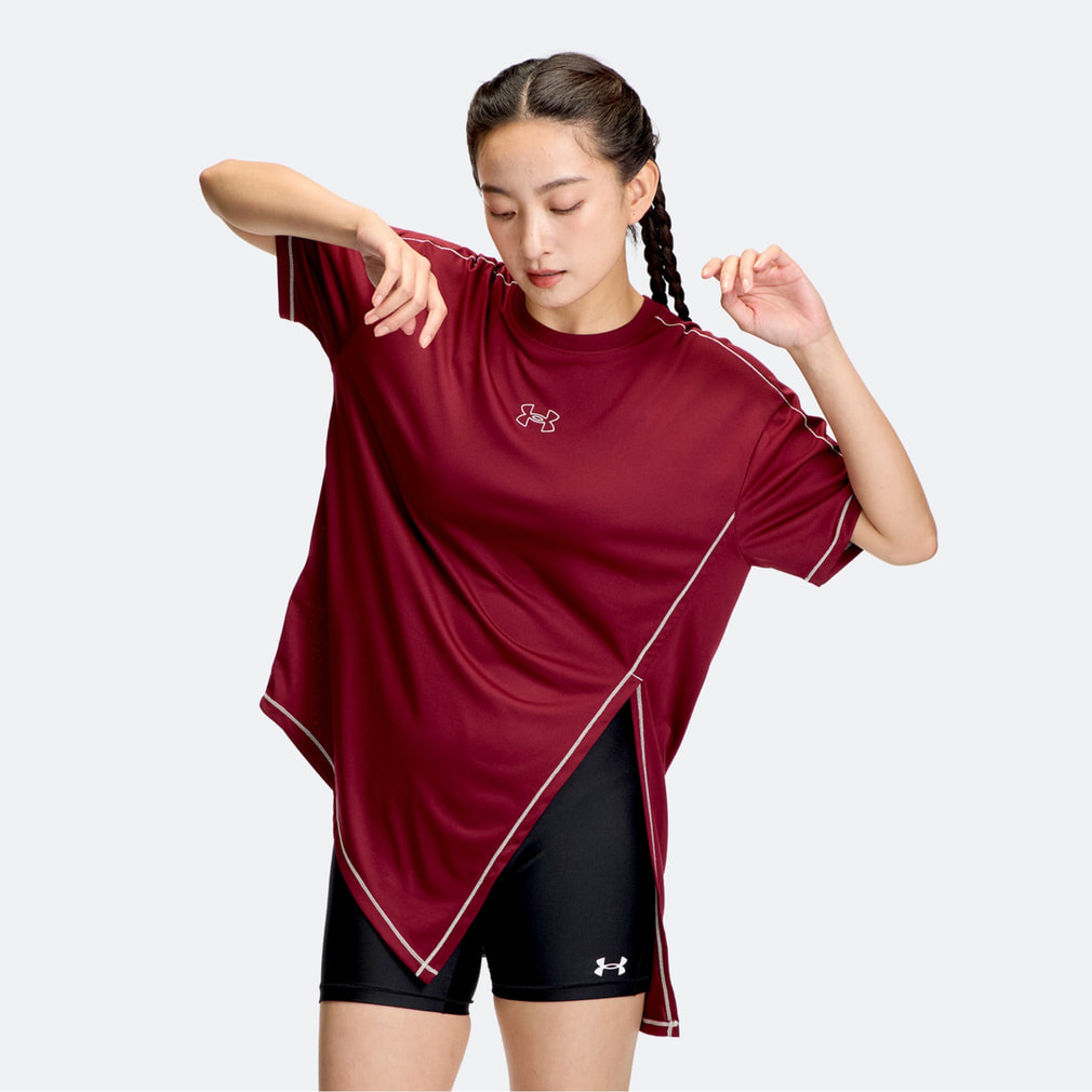 UAテック オーバーサイズド タイド アップ ショートスリーブ Tシャツ(バーガンディ-S)