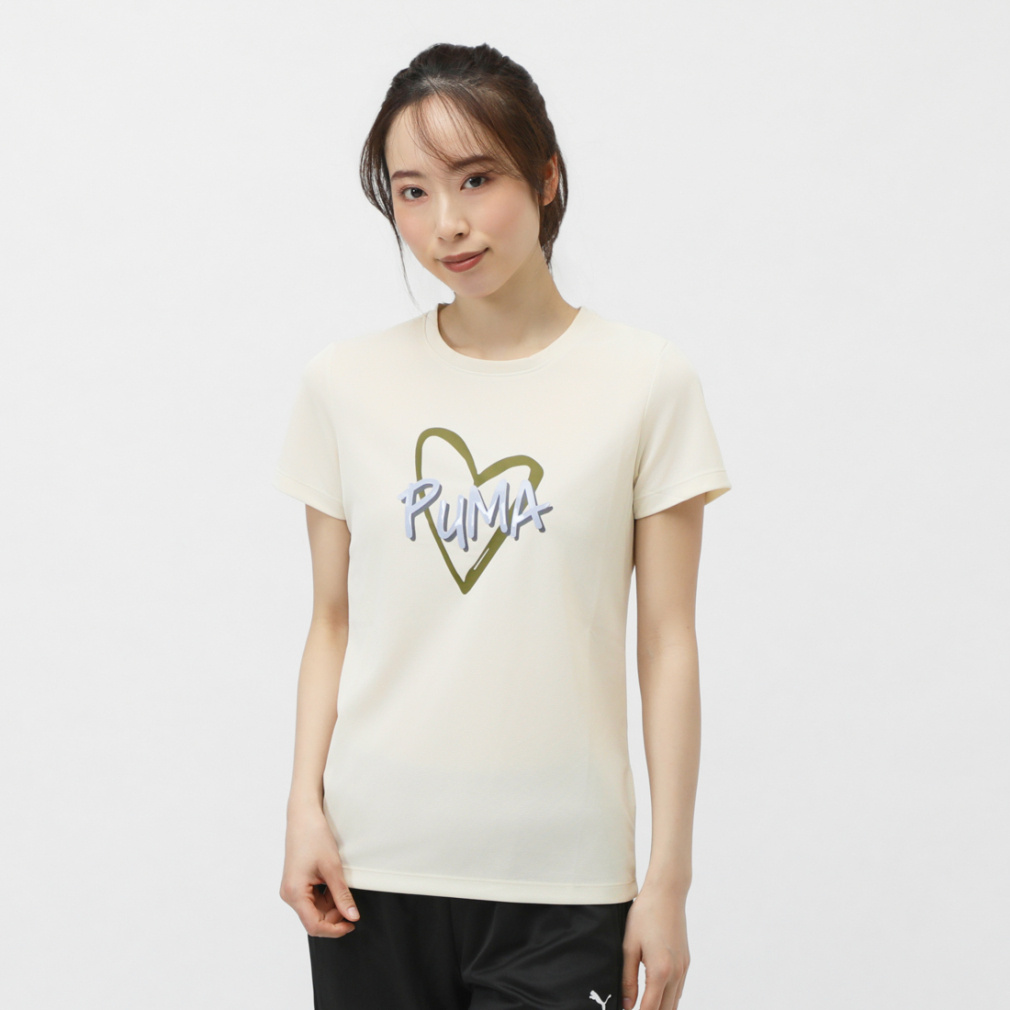 ESS ダブルフェイス ニット ロゴ Tシャツ(オフホワイト-S　レディス)