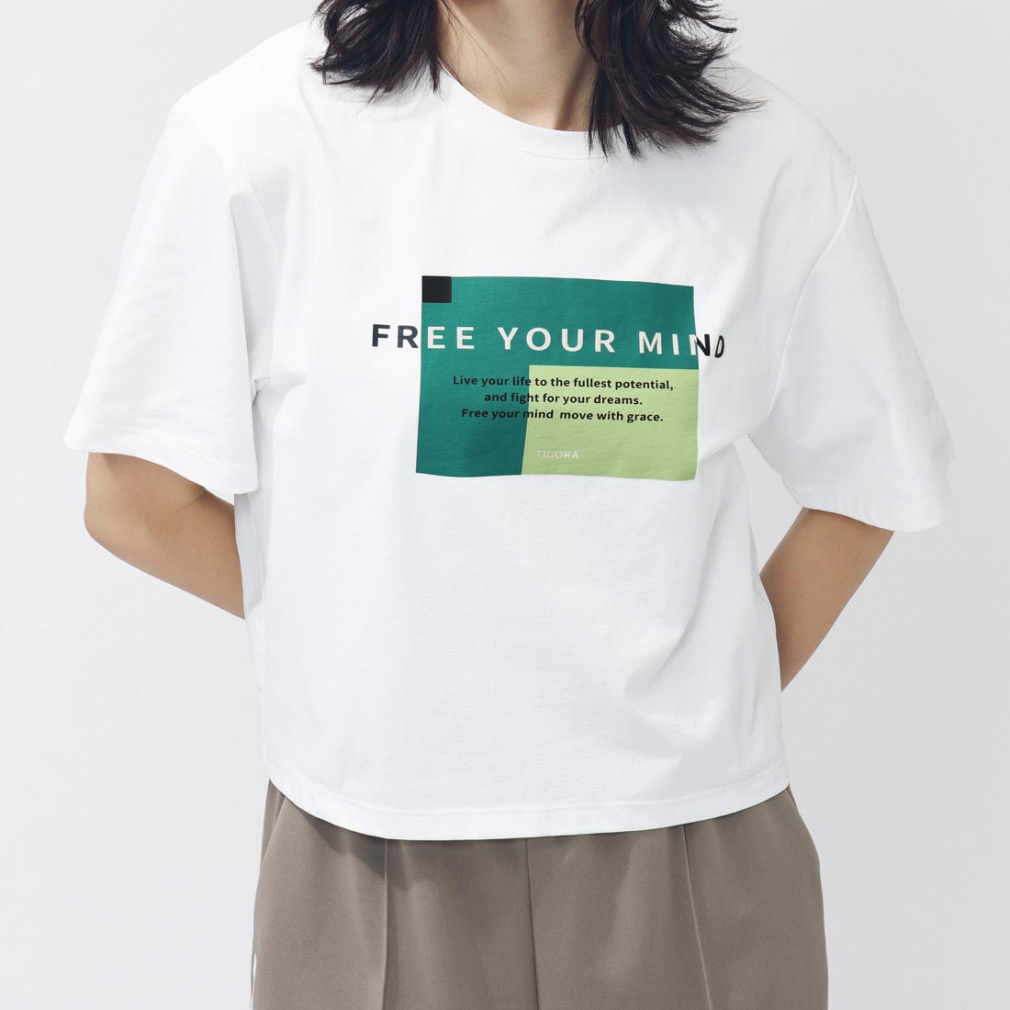 ドライクロップドグラフィックTシャツ(ホワイト-S)