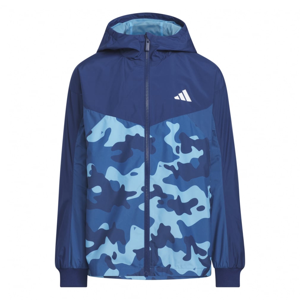 adidas メッシュ フード付きジャケット 青 アディダス ジュニア キッズ 子供 ウインドジャケット エッセンシャル