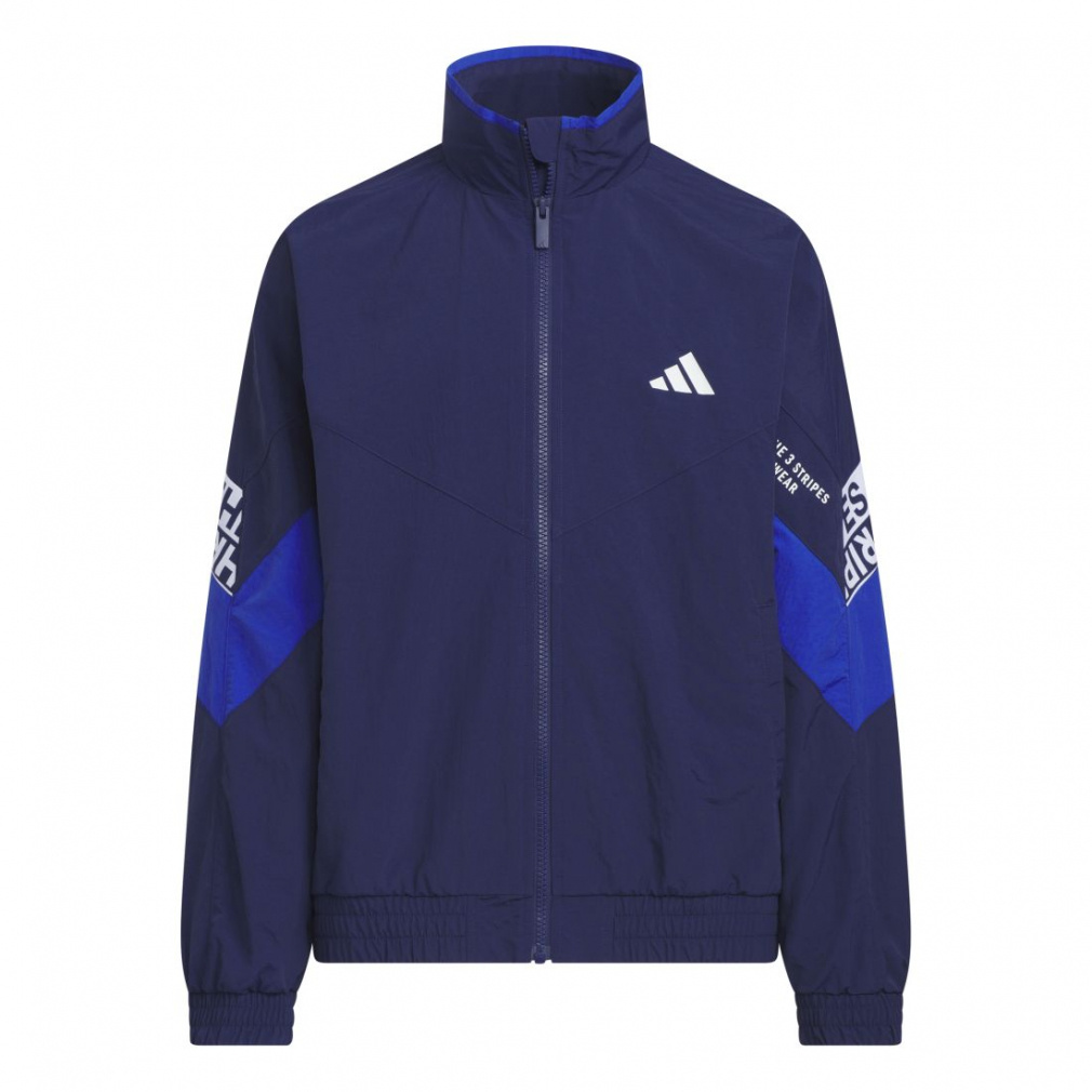 【adidas】ナイロンジャケット 青/黒/白 adidas アディダス ナイロンジャケット L 白青 ワンポイント