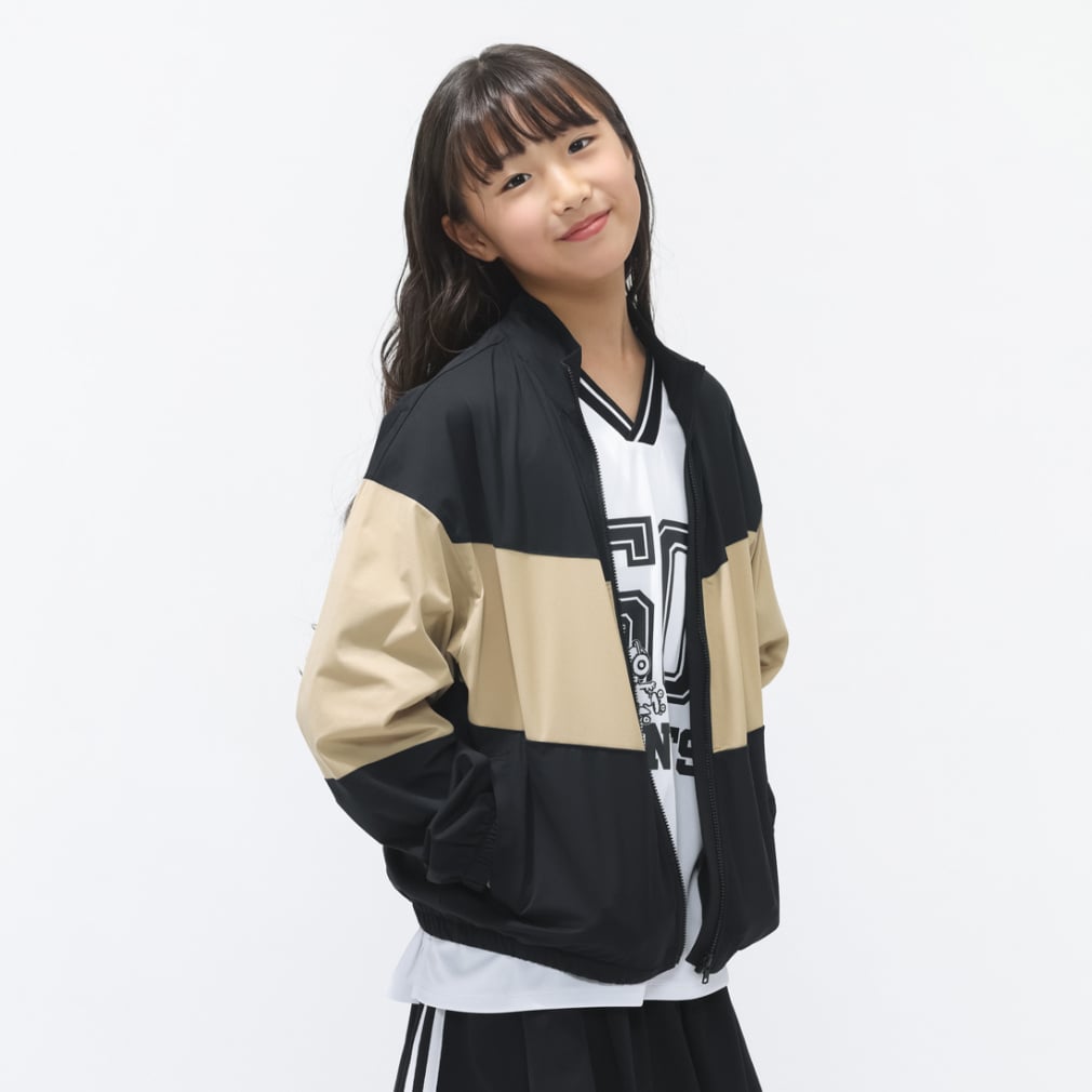 qmile 韓国　ウェア　オーバーサイズナイロンジャケット ベージュ/ブラック ティゴラ ジュニア キッズ 子供 ウインドジャケット クロスジャケット