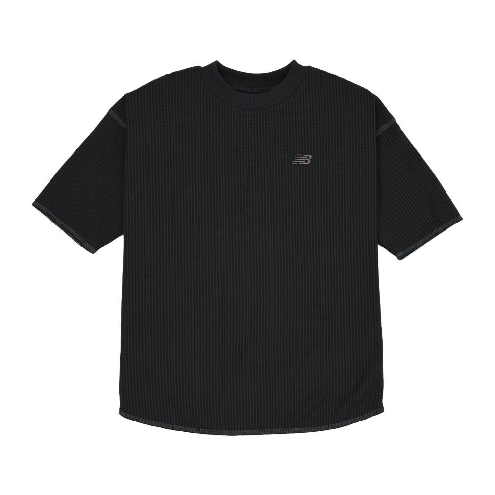 ワッフルショートスリーブTシャツ 5分丈(ブラック-130cm)