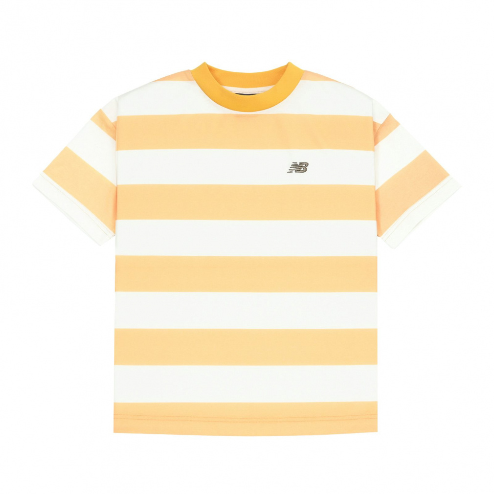 スリーブTシャツ コットンライク NB DRY ボーダーショート(オレンジイエロー×オフホワイト-130cm)