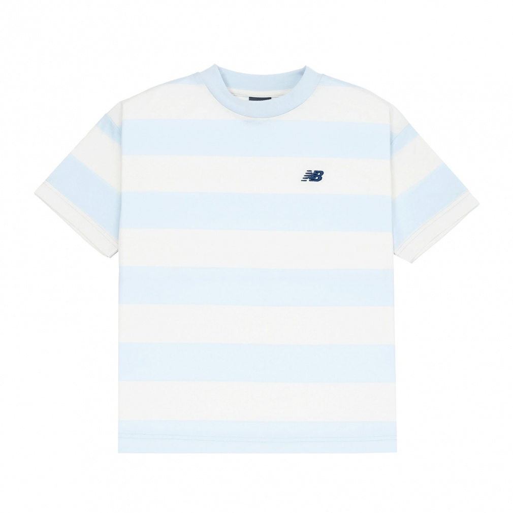 スリーブTシャツ コットンライク NB DRY ボーダーショート(ペールブルー×オフホワイト-130cm)