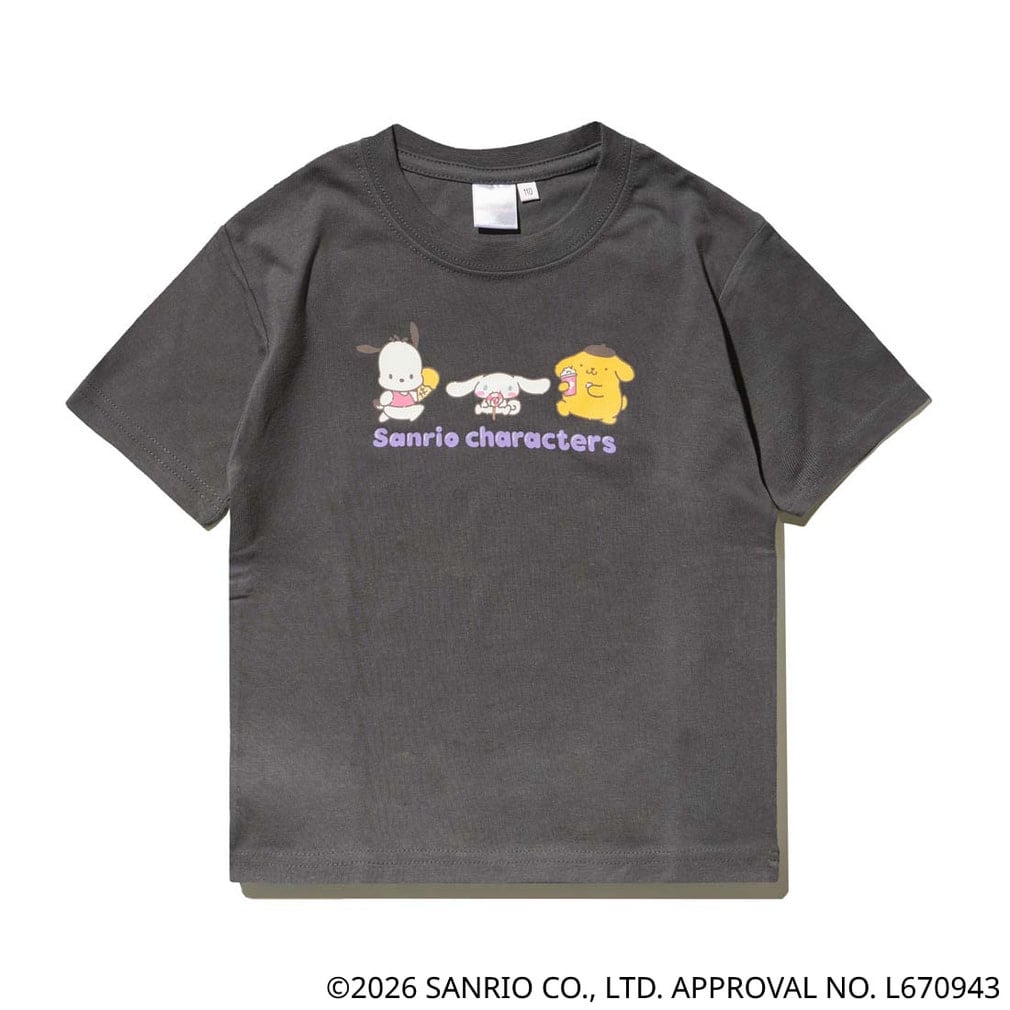 サンリオキャラクターズ バックグラフィックTシャツ 図鑑風(チャコールグレー-100cm)