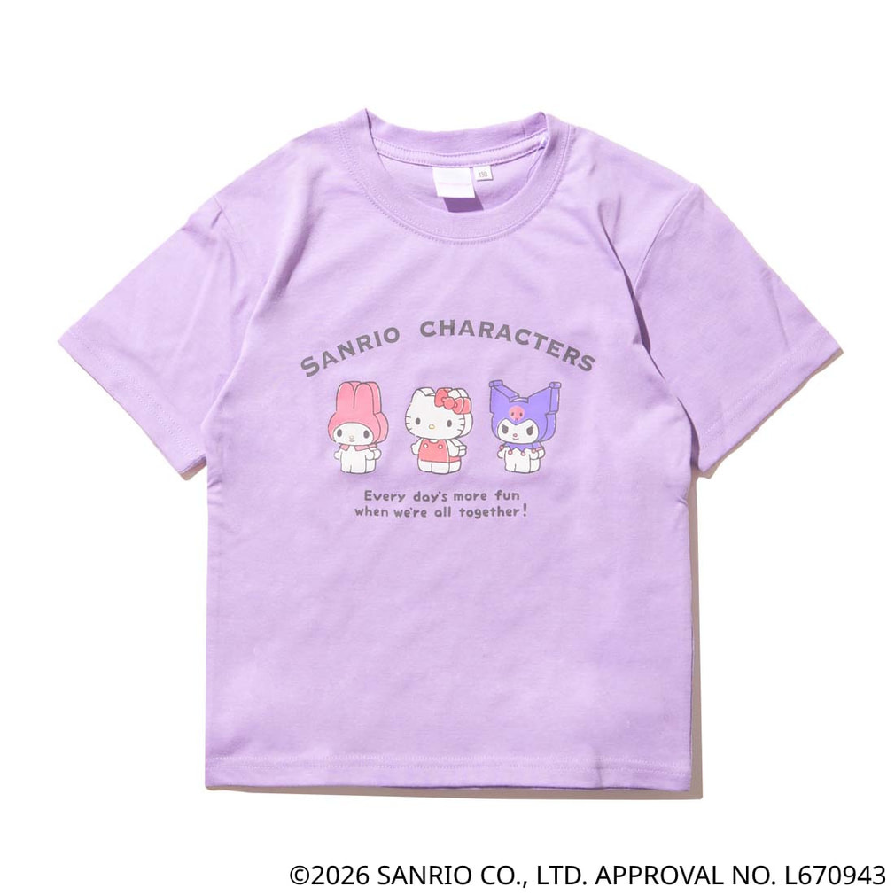 サンリオキャラクターズ フロントグラフィックTシャツ 集合(ラベンダー-100cm)