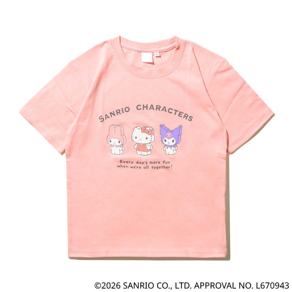 サンリオキャラクターズ フロントグラフィックTシャツ 集合(ペールピンク-100cm)