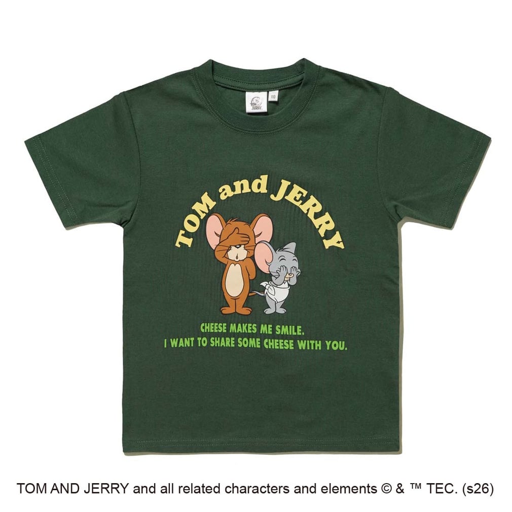 Tom and Jerry フロントグラフィックTシャツ ジェリー＆タフィー(ディープグリン-100cm)
