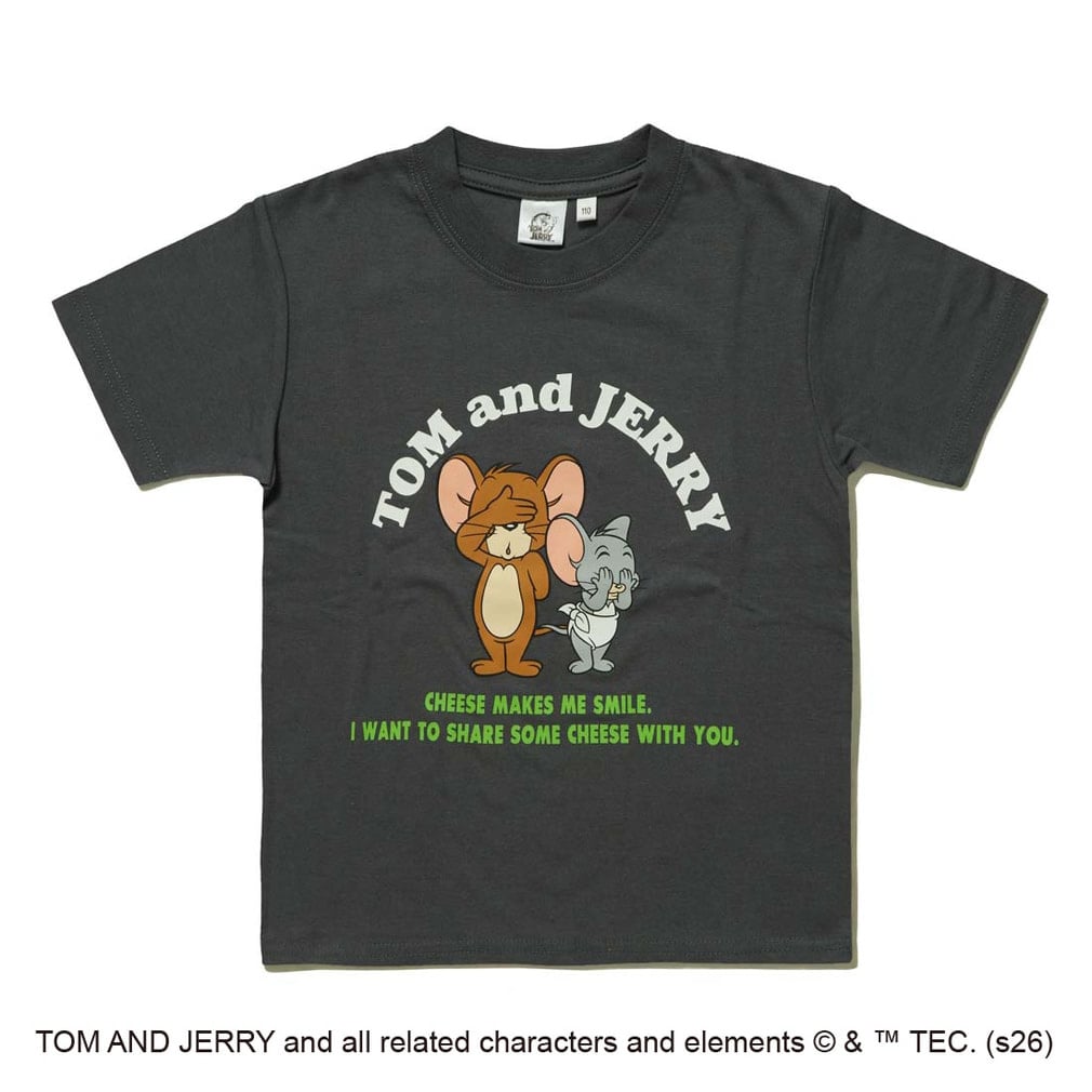 Tom and Jerry フロントグラフィックTシャツ ジェリー＆タフィー(チャコールグレー-100cm)