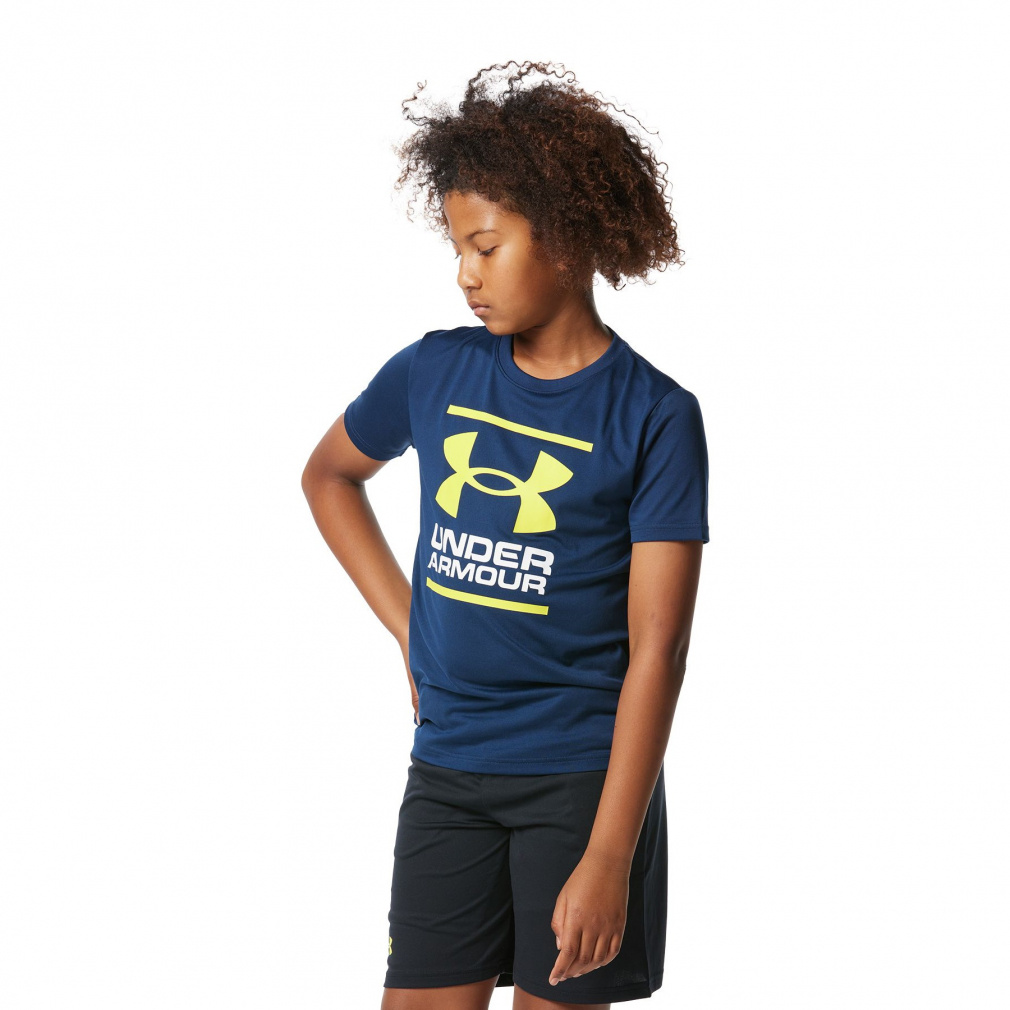 UA TECH SHORT SLEEVE T＆SHORTS(ネイビー×イエロー-120cm)