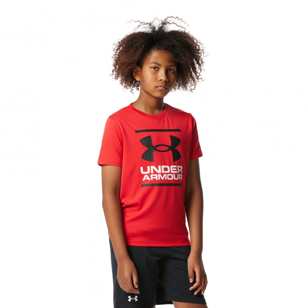UA TECH SHORT SLEEVE T＆SHORTS(レッド×ブラック-120cm)
