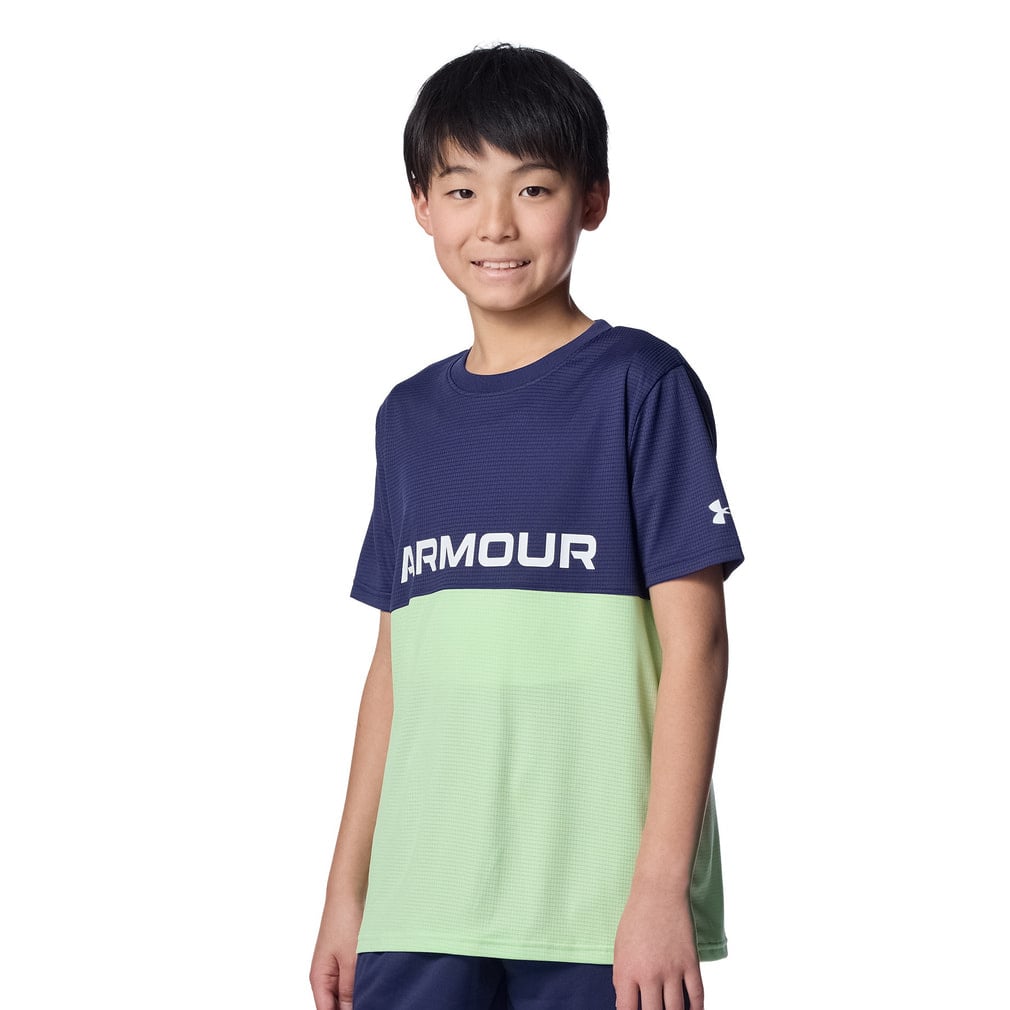 UAテック カラーブロック Tシャツ＆ショーツセット(ネイビー×ペールグリーン-130cm)