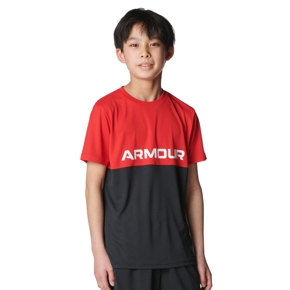 UAテック カラーブロック Tシャツ＆ショーツセット(レッド×ブラック-130cm)