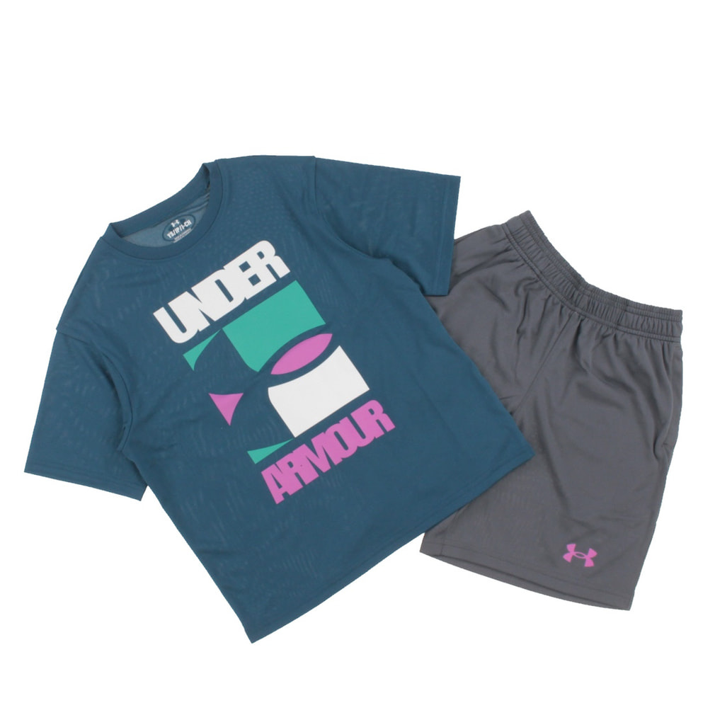 UAテック グラフィック ショートスリーブ Tシャツ＆ショーツセット(ネイビー-130cm)