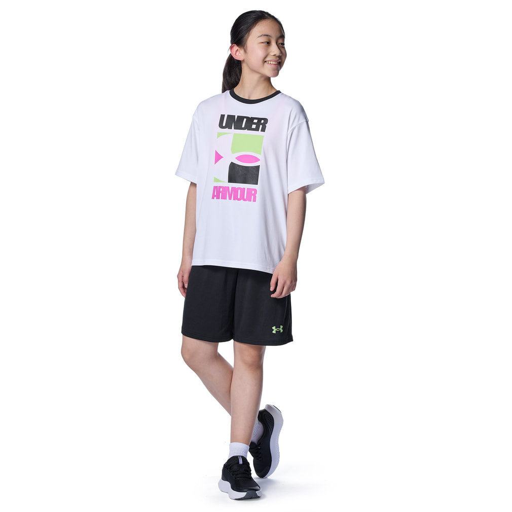 UAテック グラフィック ショートスリーブ Tシャツ＆ショーツセット(ホワイト-130cm)
