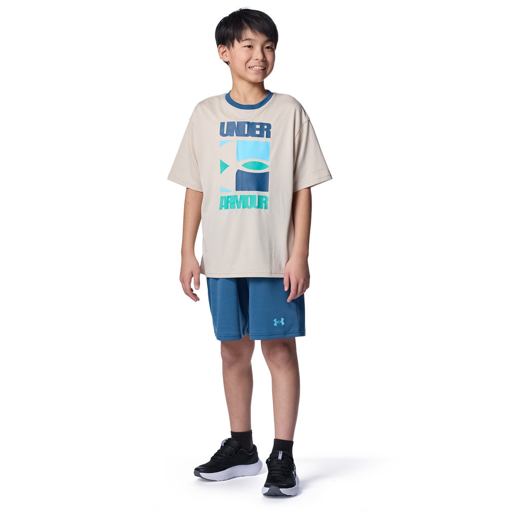 UAテック グラフィック ショートスリーブ Tシャツ＆ショーツセット(ライトベージュ-130cm)
