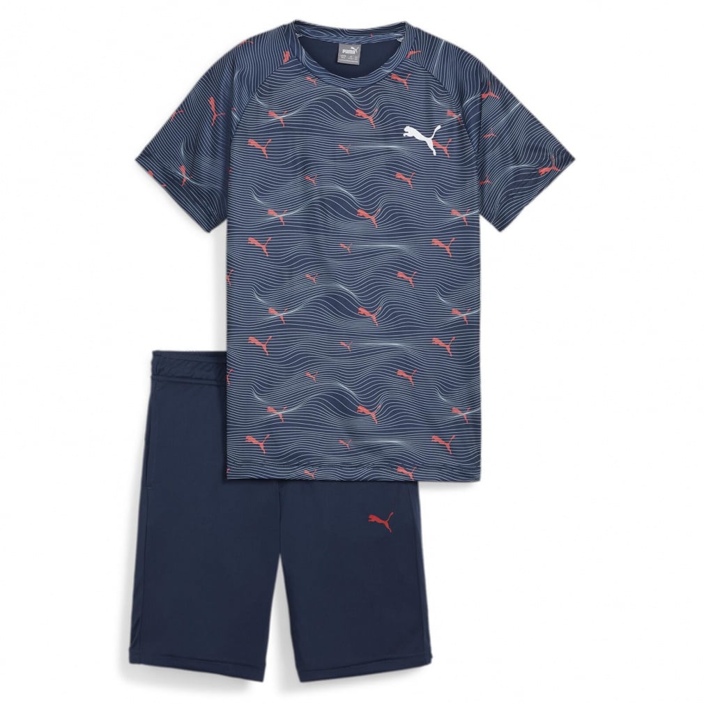 ACTIVE SPORTS ポリ AOP Tシャツ ショーツ セット(ネイビー-100cm)