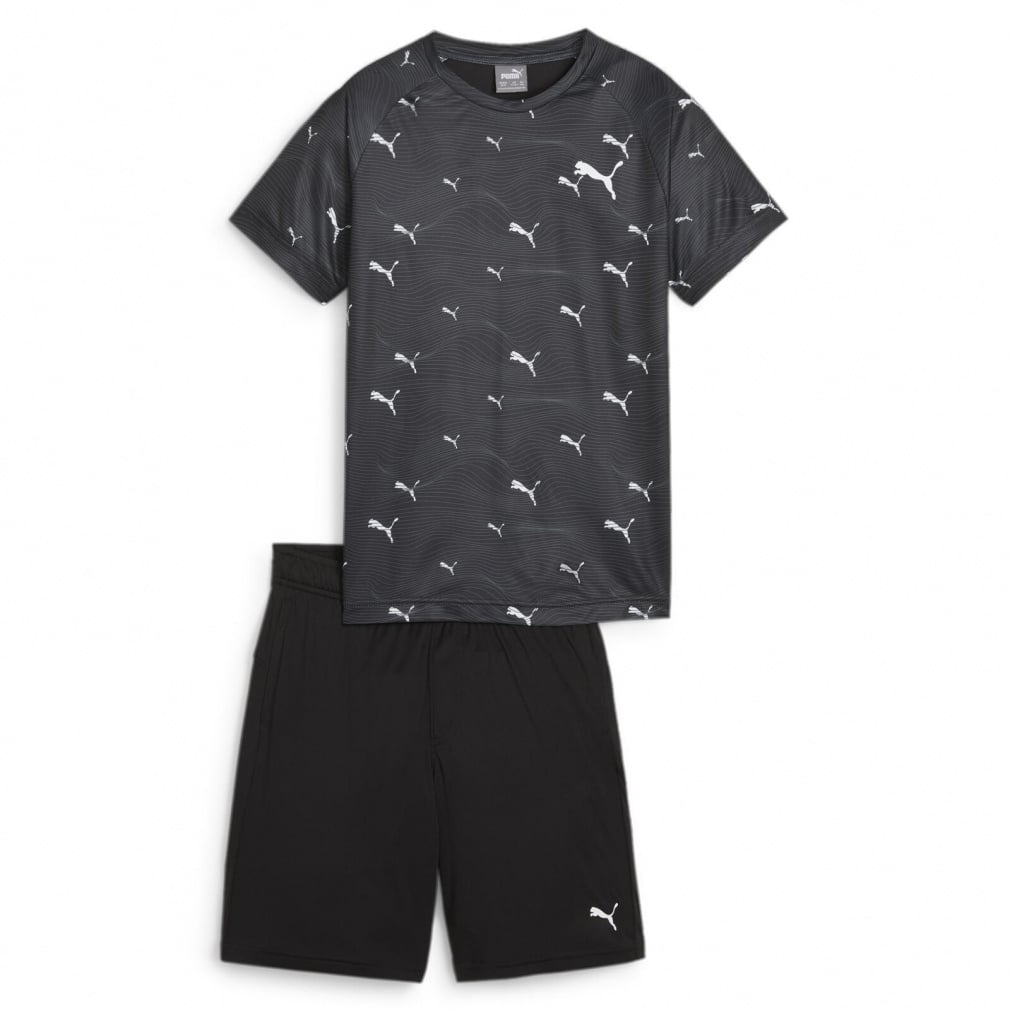 ACTIVE SPORTS ポリ AOP Tシャツ ショーツ セット(ブラック-100cm)