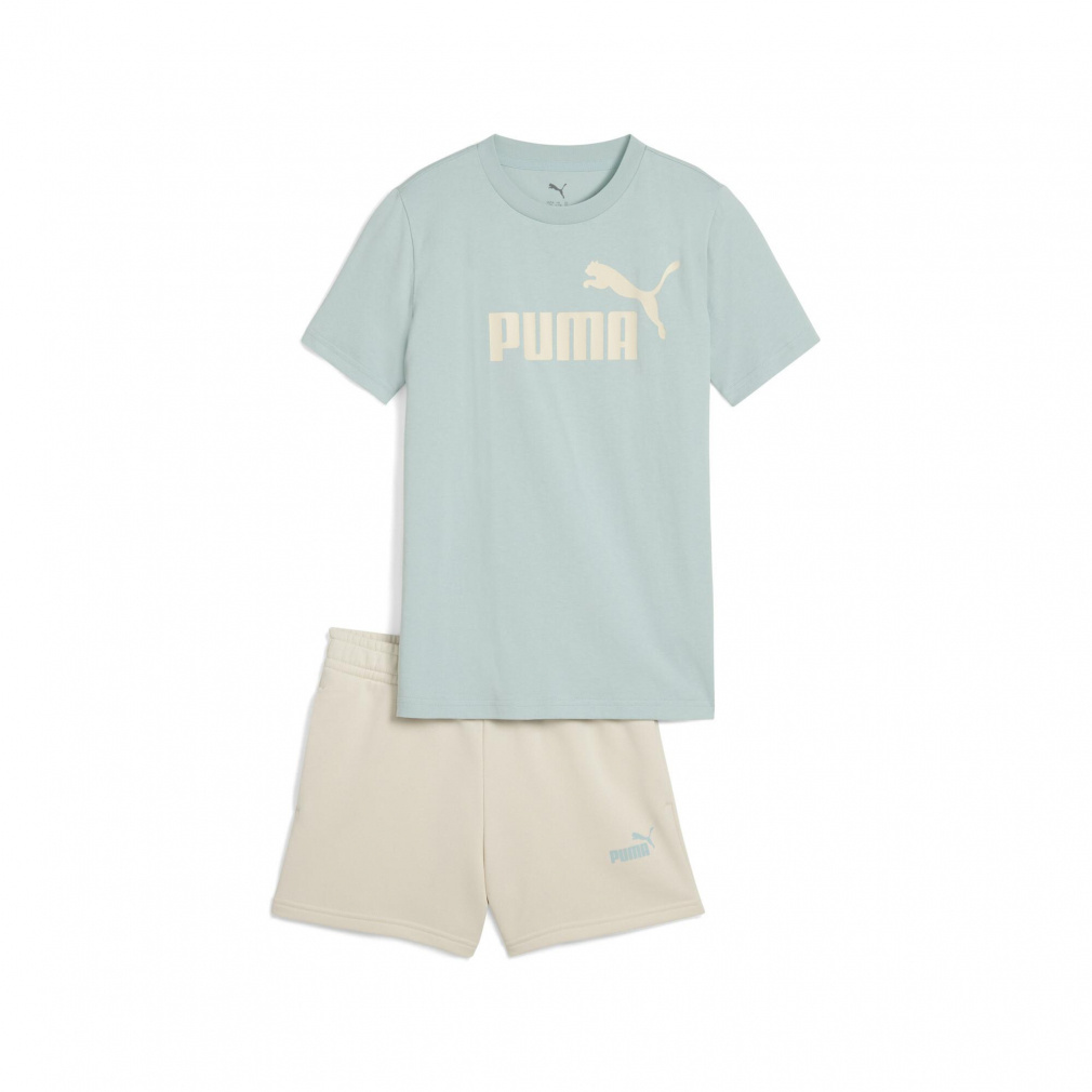 ESS NO.1 ロゴ Tシャツ AND ショーツ セット G(ペールブルー×ベージュ-120cm)